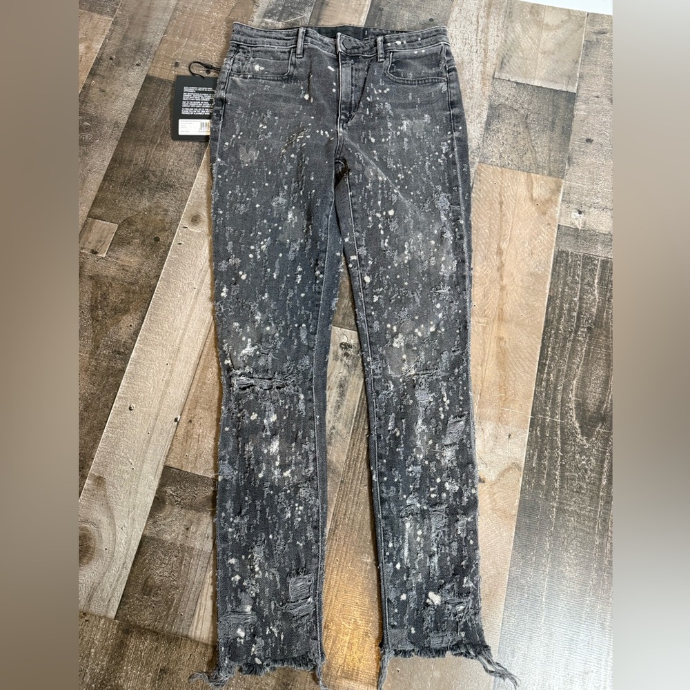 Alexander‎ Wang Whiplash High Rise Slim Jeans 28 Distressed Paint Splatter $295